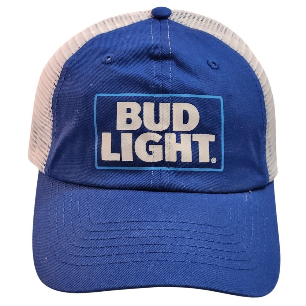Bud Light Men's Blue White Mesh Trucker Hat Snapback Baseball Cap